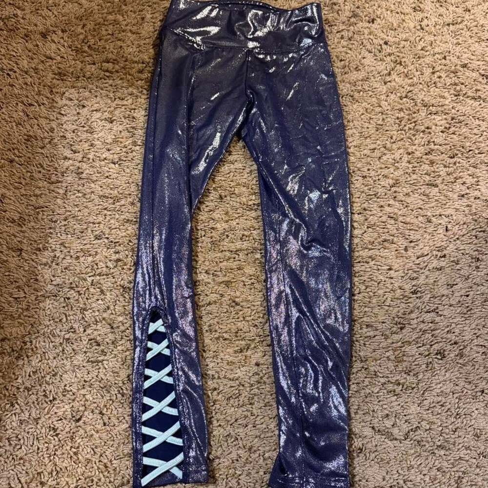 Justice Active Metallic Leggings Size 8 Navy Blue Crisscross Activewear
